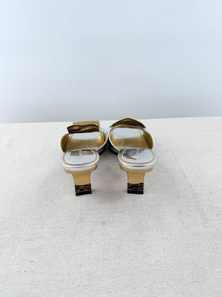 Tory Burch mid heel slides metallic leather and hammered detail, 6