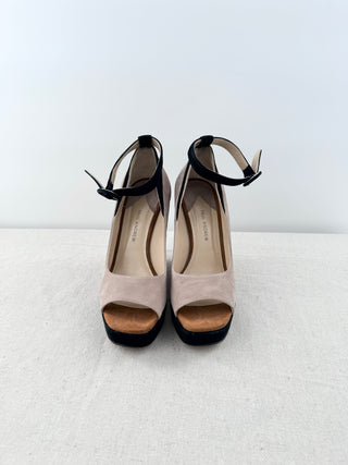 Paul Andrew Whitney Suede Colorblock Wedge Platform Sandals Brown Tan EU 37