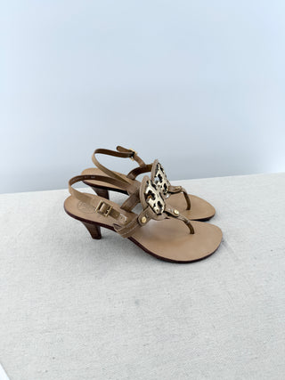 Tory Burch low heel leather thong sandal with metallic logo, 6