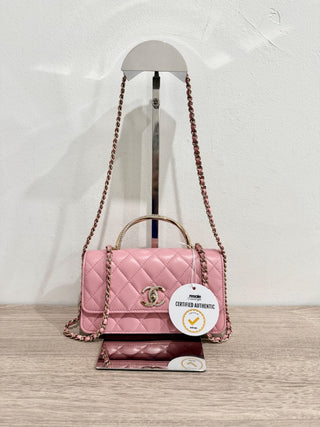 Chanel Quilted Leather Crystal Embellished Clutch Handbag with Chain Strap Pink