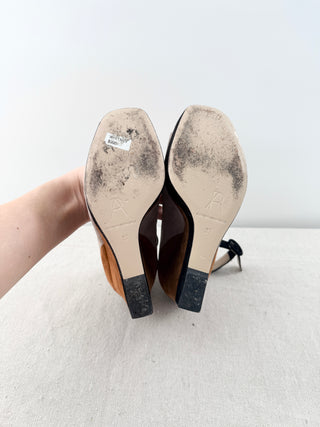 Paul Andrew Whitney Suede Colorblock Wedge Platform Sandals Brown Tan EU 37