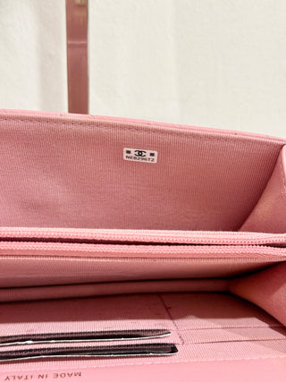 Chanel Quilted Leather Crystal Embellished Clutch Handbag with Chain Strap Pink