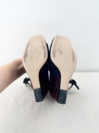 Paul Andrew Whitney Suede Colorblock Wedge Platform Sandals Burgundy Blue EU 37