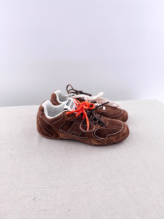 Miu Miu x New Balance 530 SL Low Top Suede Sneakers Brown White Women's EU 35