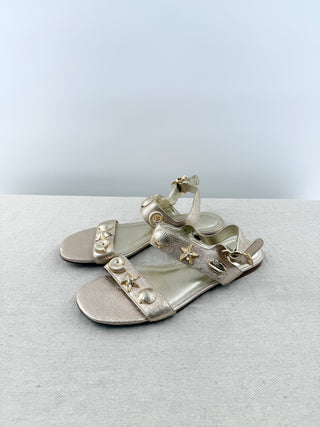 Larroude metallic flat sandals, 9.5