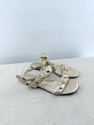 Larroude metallic flat sandals, 9.5