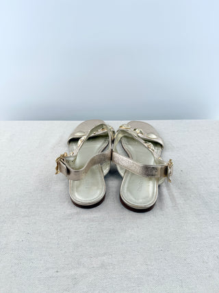 Larroude metallic flat sandals, 9.5