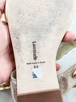 Larroude metallic flat sandals, 9.5