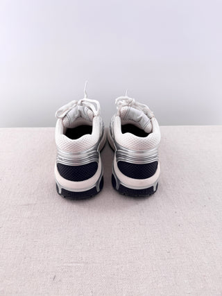 Chanel Fabric Laminated Calfskin Stretch CC Sneakers White Silver Women's EU 36
