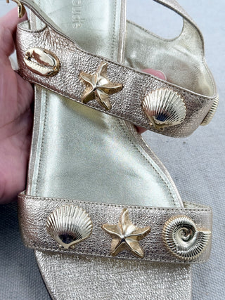 Larroude metallic flat sandals, 9.5