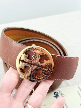 Tory Burch leather reversible belt with logo buckle 1.5'', 36