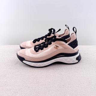 Chanel Suede Calfskin Nylon Grosgrain CC Low Top Sneakers Light Pink Women EU 39