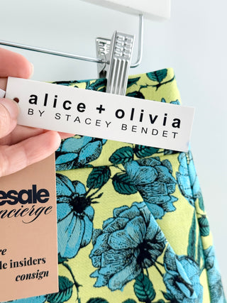 NWT Alice & Olivia Cady Floral High Waisted Tailored Trouser Short Yellow Blue 4