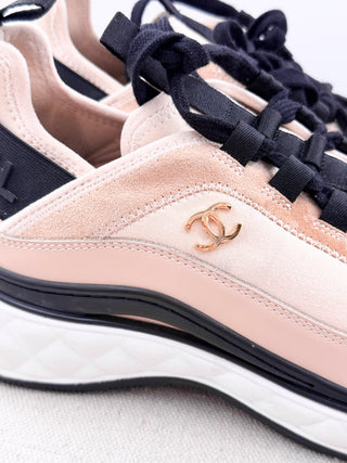 Chanel Suede Calfskin Nylon Grosgrain CC Low Top Sneakers Light Pink Women EU 39