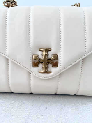 NWOT Tory Burch Kira Small Quilted Leather Top Handle Satchel Bag Cream