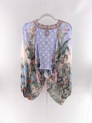 Camilla sisi society silk blouson top and matching skirt, M/L top / XXL bottom