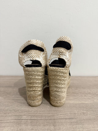 NWT Castaner Bilina Canvas Ankle Strap Espadrille Wedge Sandals Black Women's 9