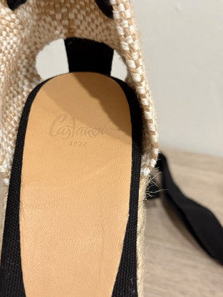 NWT Castaner Bilina Canvas Ankle Strap Espadrille Wedge Sandals Black Women's 9