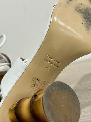 Gia Borghini Aquilone Bamboo-Heel Strappy Sandals White Women's Size 40 / US 9.5