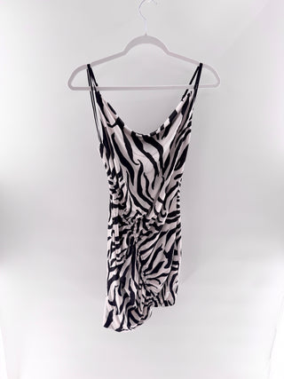 AFRM ruched jersey zebra print mini dress, XS