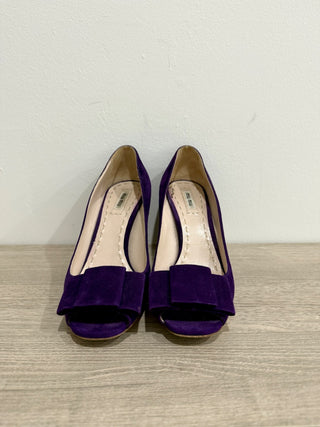 Miu Miu Suede Slip On Peep-Toe Pump Heels Purple Women's Size 39.5/ US 9.5