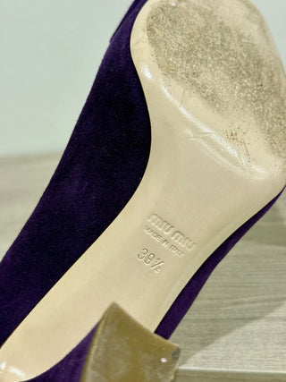 Miu Miu Suede Slip On Peep-Toe Pump Heels Purple Women's Size 39.5/ US 9.5