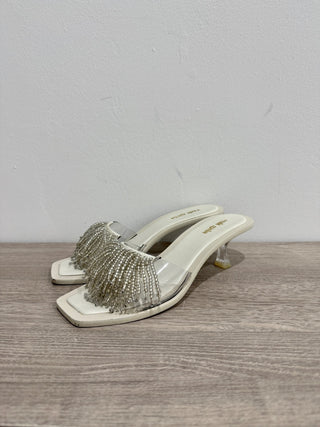 Cult Gaia Uma Kitten Heel Embellished Slide Sandals White Women's 36.5/ U 6.5
