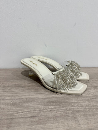 Cult Gaia Uma Kitten Heel Embellished Slide Sandals White Women's 36.5/ U 6.5