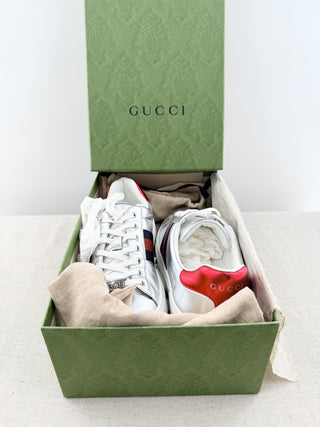 Gucci leather metallic sneakers with contrast trim, 39