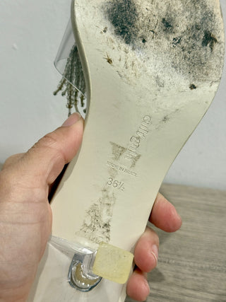 Cult Gaia Uma Kitten Heel Embellished Slide Sandals White Women's 36.5/ U 6.5