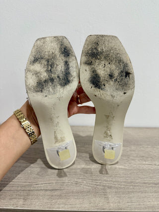 Cult Gaia Uma Kitten Heel Embellished Slide Sandals White Women's 36.5/ U 6.5