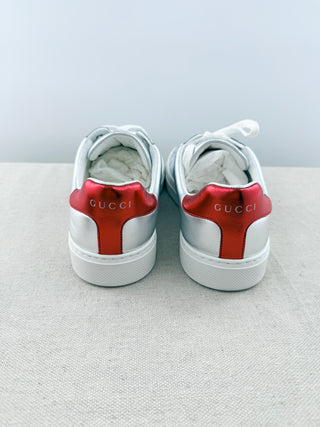 Gucci leather metallic sneakers with contrast trim, 39