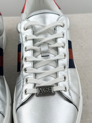 Gucci leather metallic sneakers with contrast trim, 39