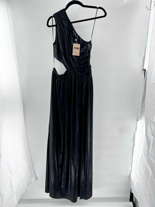 Retrofete Jolene Asymmetric One-Shoulder Cutout Maxi Gown Black Women's Small