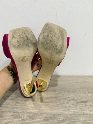 Jeffrey Campbell Bow-Down Slip On Pin-Heeled Mules Fuchsia Women's Size 6