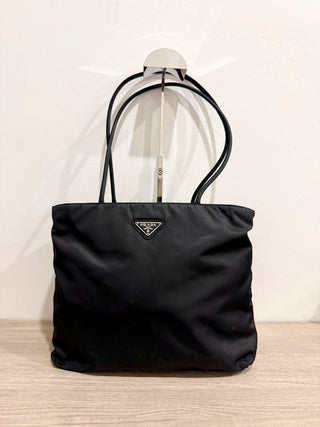 Prada Tessuto Nylon Shoulder Handbag with Zip Closure Black