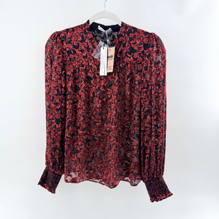 NWT Alice & Olivia Semi Sheer Floral Textured Blouse Upstate Scrool Deep Ruby S