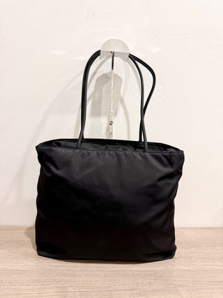 Prada Tessuto Nylon Shoulder Handbag with Zip Closure Black