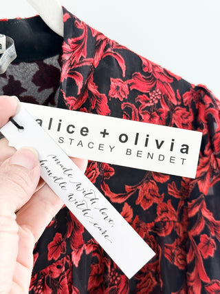 NWT Alice & Olivia Semi Sheer Floral Textured Blouse Upstate Scrool Deep Ruby S