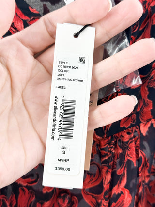 NWT Alice & Olivia Semi Sheer Floral Textured Blouse Upstate Scrool Deep Ruby S