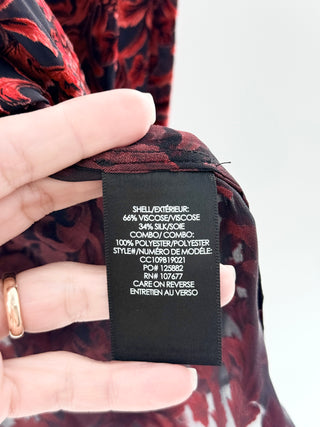 NWT Alice & Olivia Semi Sheer Floral Textured Blouse Upstate Scrool Deep Ruby S