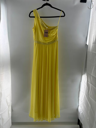 BCBGMaxazria Embellished Asymmetric One Shoulder Long Dress Yellow Womens Size 6