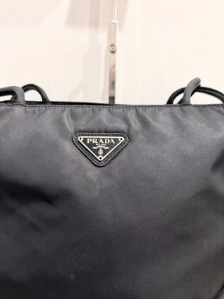 Prada Tessuto Nylon Shoulder Handbag with Zip Closure Black