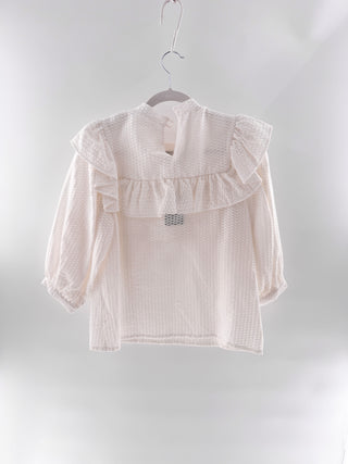 Ostra Brasil Eyelet Puff Sleeve Ruffle Trim High Neck Blouse White Womens Size M