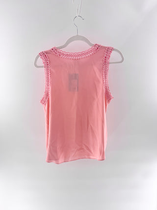 5a7 Cinq a Sept Ellina 100% Silk Sleeveless Lace Trim Tank Top Pink Womens Small