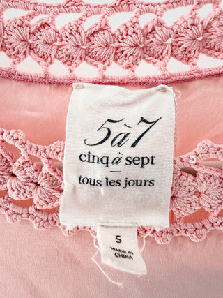 5a7 Cinq a Sept Ellina 100% Silk Sleeveless Lace Trim Tank Top Pink Womens Small