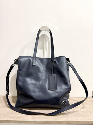 Prada large leather tote bag with contrast interior pouch