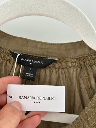 NWT Banana Republic Cotton Mini Shift Dress with Slip Olive Green Women's Large