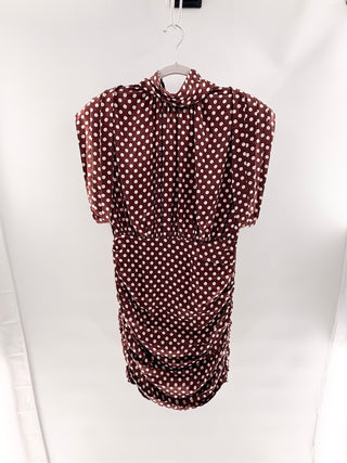 Ronny Kobo Polka dot mini dress with mock neck & extended pleated shoulders, m