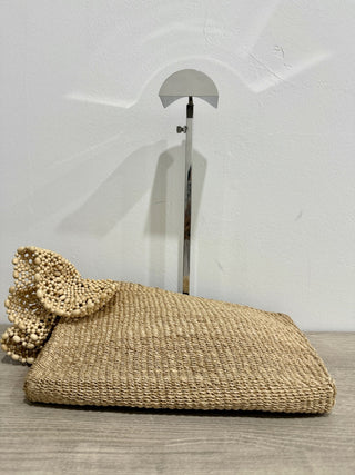 Aranaz Raffia and Wood Beads Small Clutch Handbag Beige